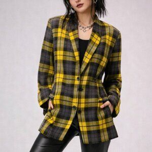 Vintage TOBI Blazer Yellow Plaid Retro Shoulder Pads Made in Canada Size 9/10